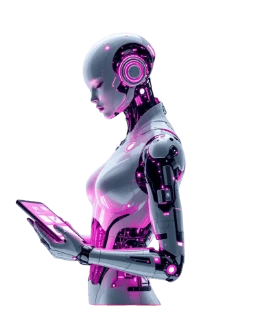 IA-leyendo Robot futurista usando aplicaciones de inteligencia artificial en tablet - Mejores apps IA 2025