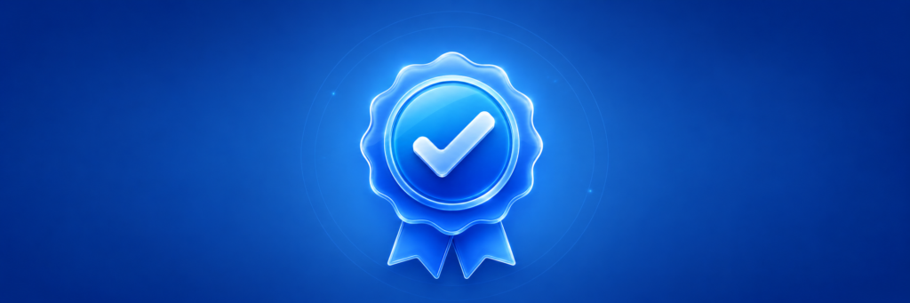 garantia-curso-trading-online-elite-del-trading.png Símbolo de garantía azul para curso de trading online con sello de verificación, check de confianza y diseño premium estilo Elite Del Trading