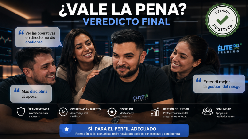 Pako Thawani en el centro junto a varios alumnos satisfechos de Élite del Trading, imagen sobre el veredicto final, opinión positiva y si vale la pena esta formación de trading